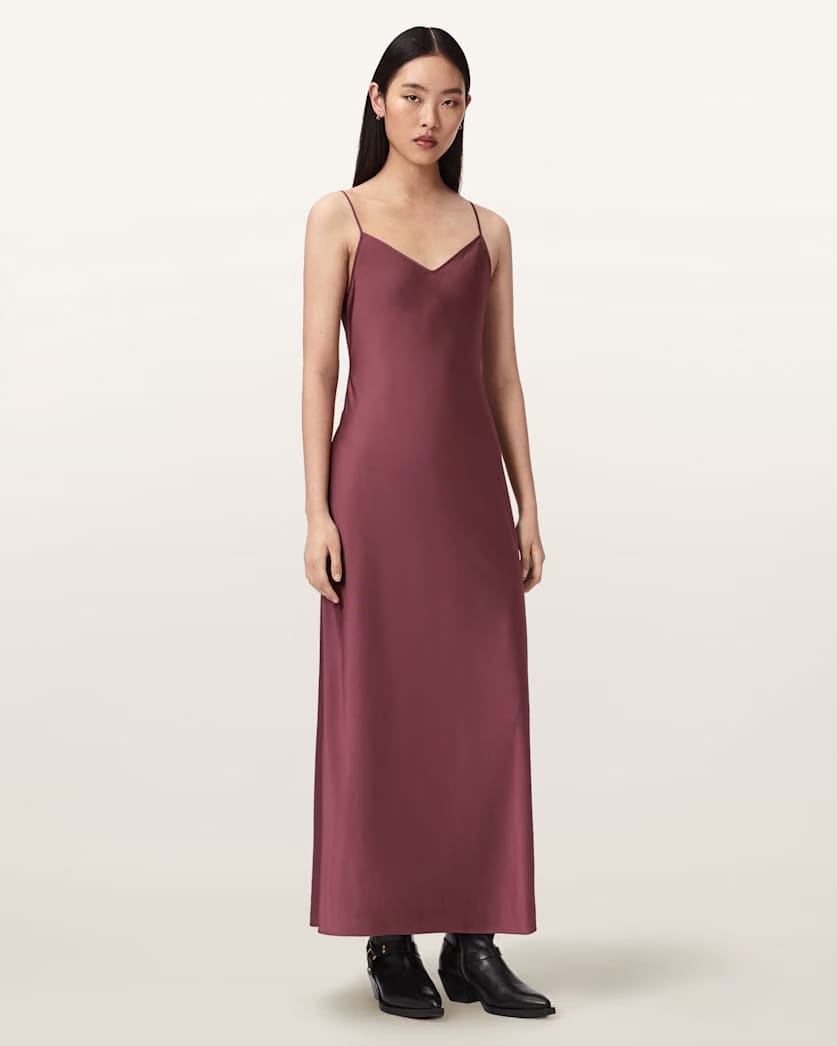 AllSaints Bryony Maxi Slip Dress Women's Raspberry Pink Women's