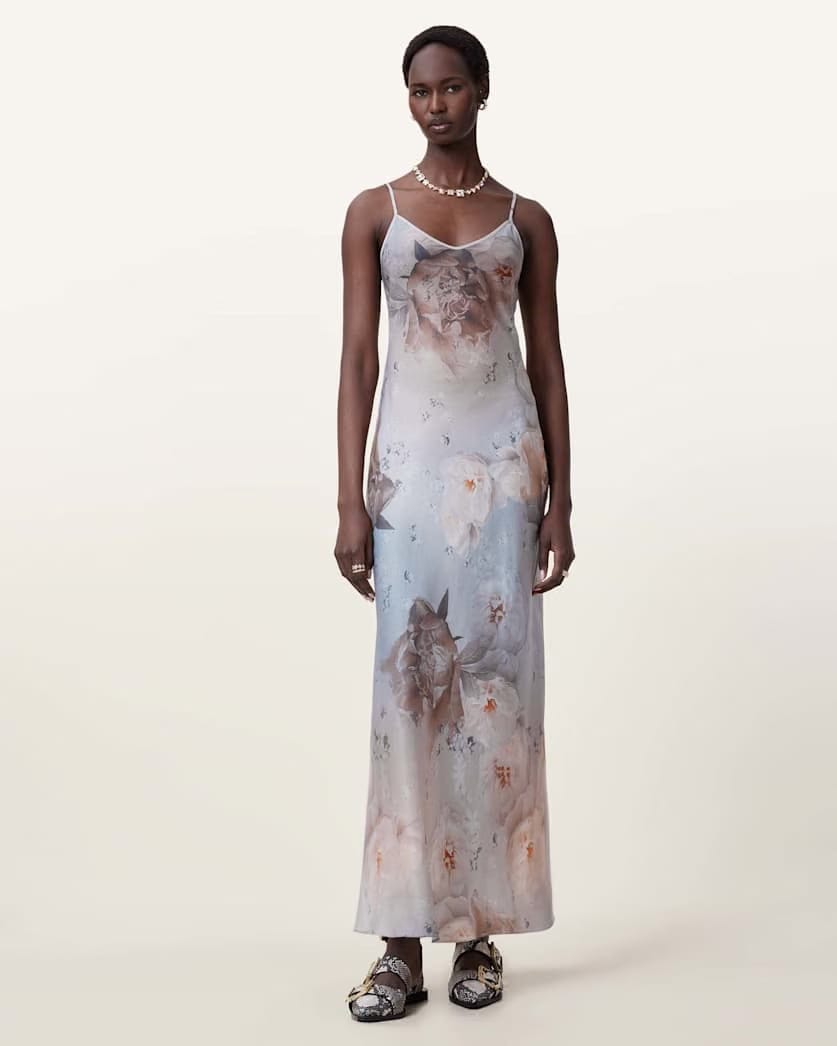 AllSaints Bryony Maxi Slip Dress Women's Bloom/Soft Blue Women's