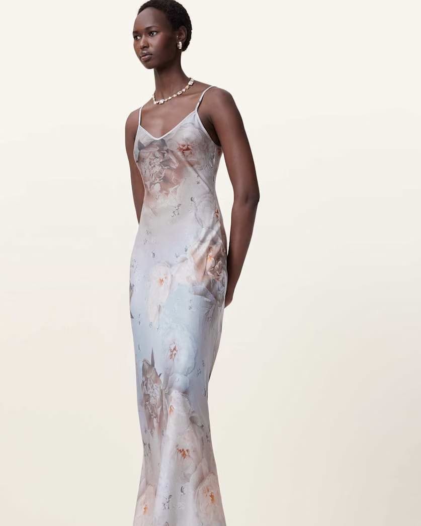 AllSaints Bryony Maxi Slip Dress Women's Bloom/Soft Blue Women's