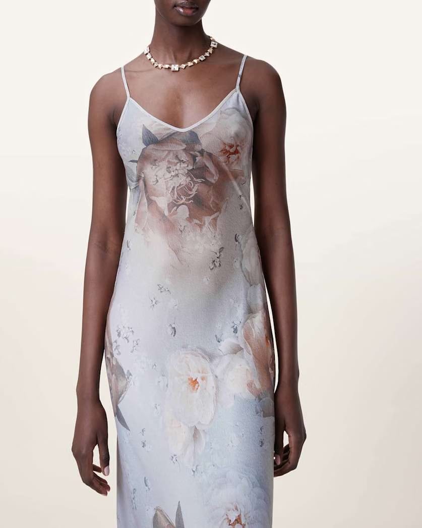 AllSaints Bryony Maxi Slip Dress Women's Bloom/Soft Blue Women's