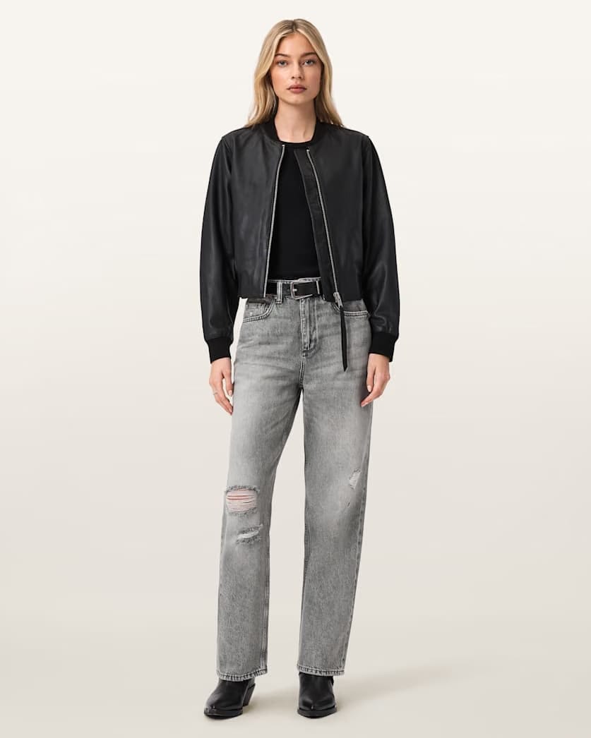 AllSaints Brooklyn Straight Leg Denim Jeans Women's Destroy Grey Women's
