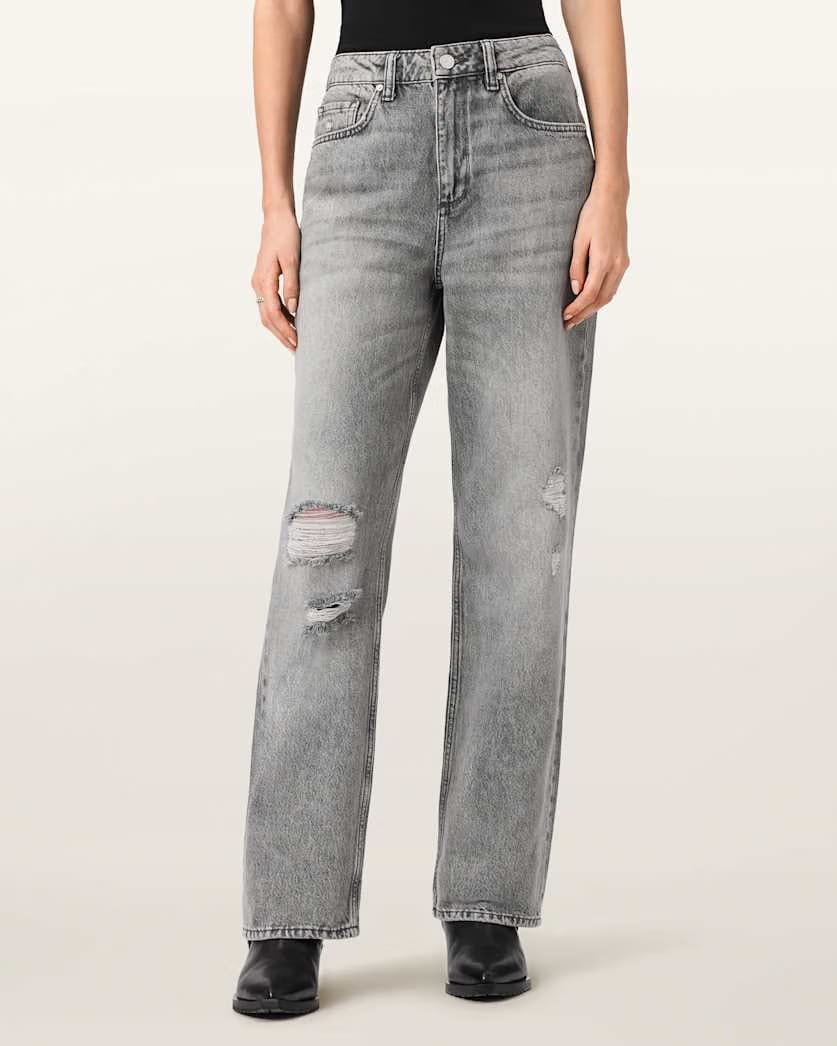 AllSaints Brooklyn Straight Leg Denim Jeans Women's Destroy Grey Women's