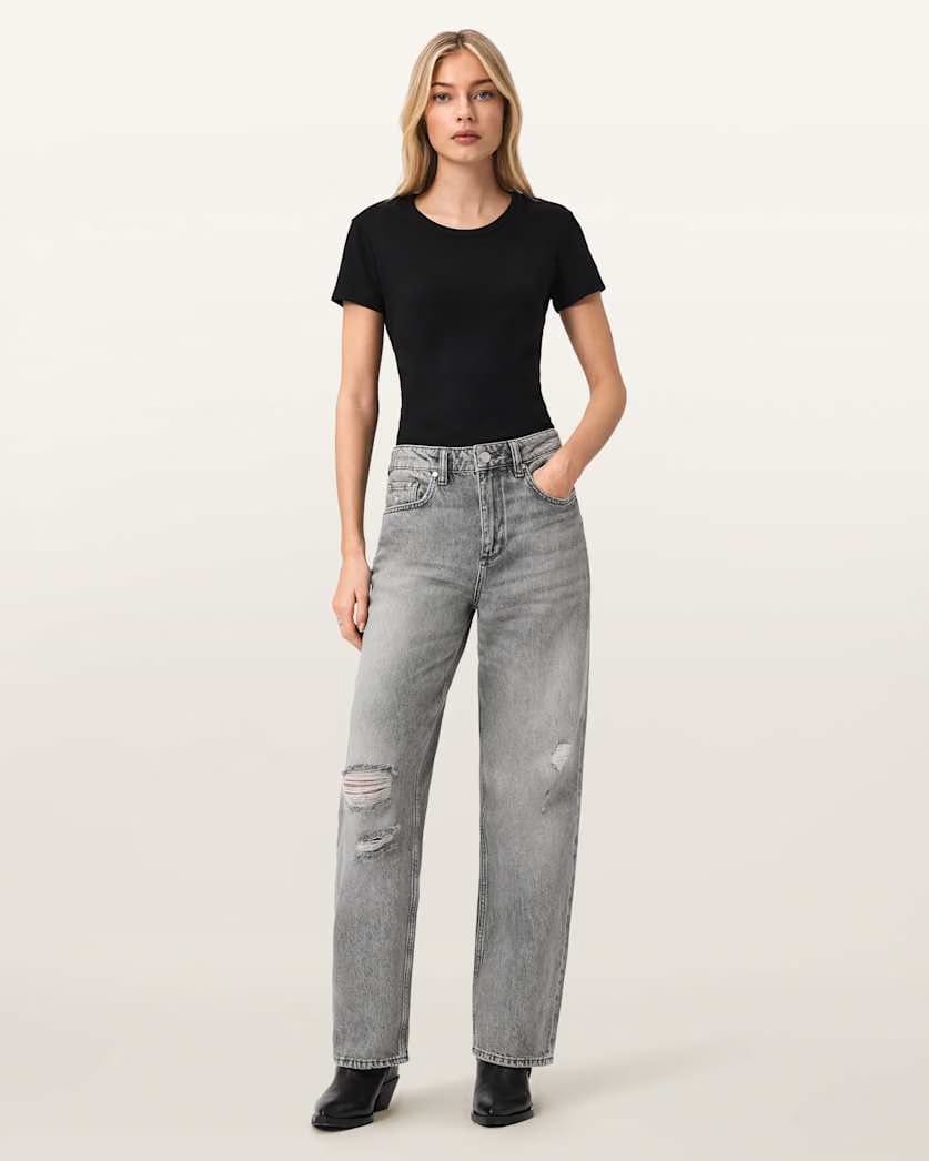 AllSaints Brooklyn Straight Leg Denim Jeans Women's Destroy Grey Women's