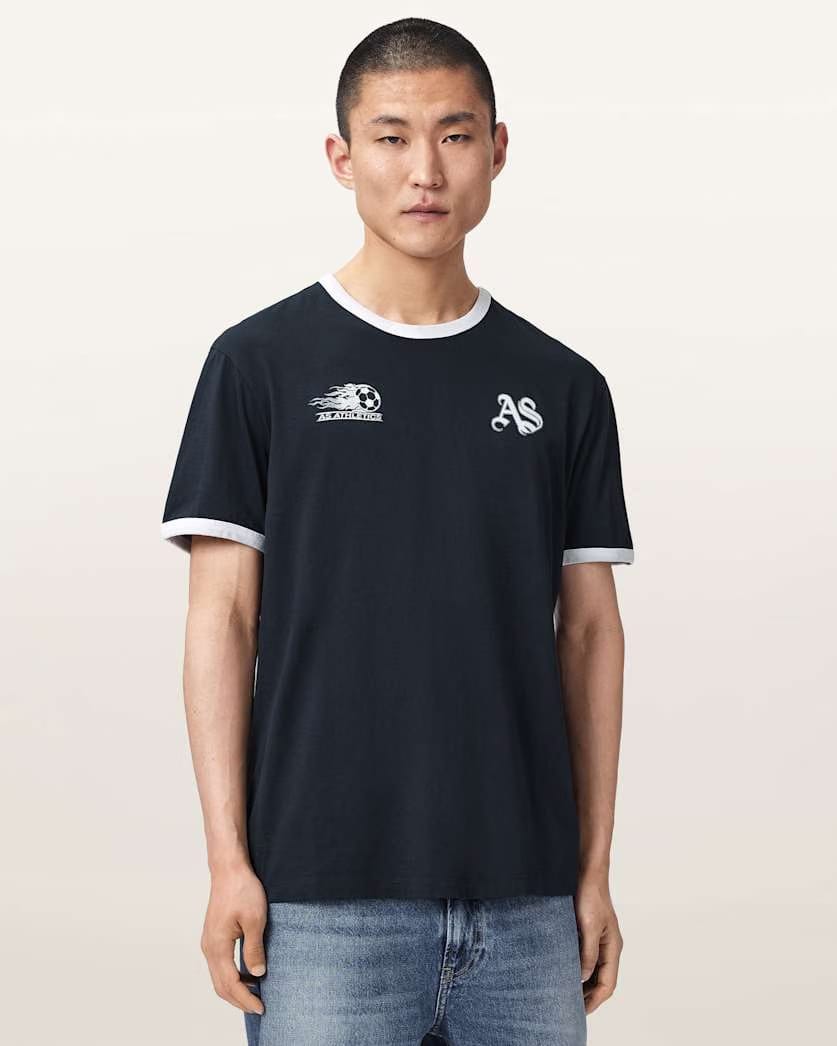 AllSaints Bleus Short Sleeve Crew Neck T Shirt Navy Blue