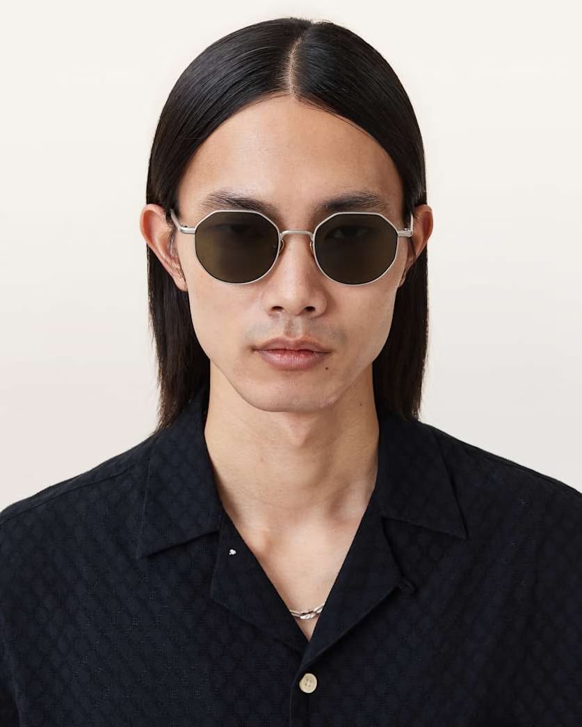AllSaints Blake Round Sunglasses Women's Silver/Khaki Tort Women's