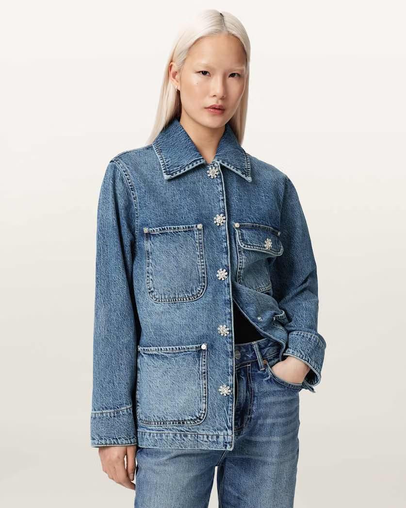 AllSaints Bex Oversized Denim Jacket Women's Mid Indigo Women's