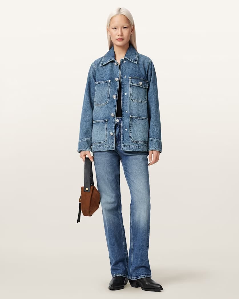 AllSaints Bex Oversized Denim Jacket Women's Mid Indigo Women's