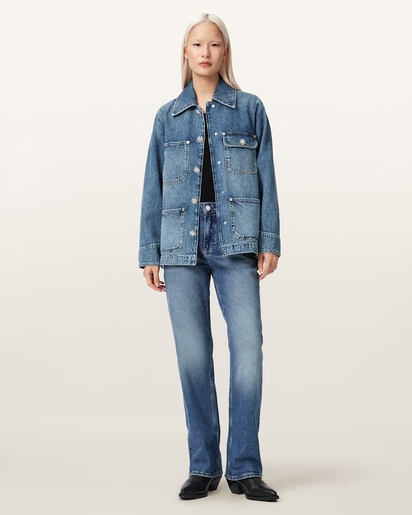 AllSaints Bex Oversized Denim Jacket Women's Mid Indigo Women's
