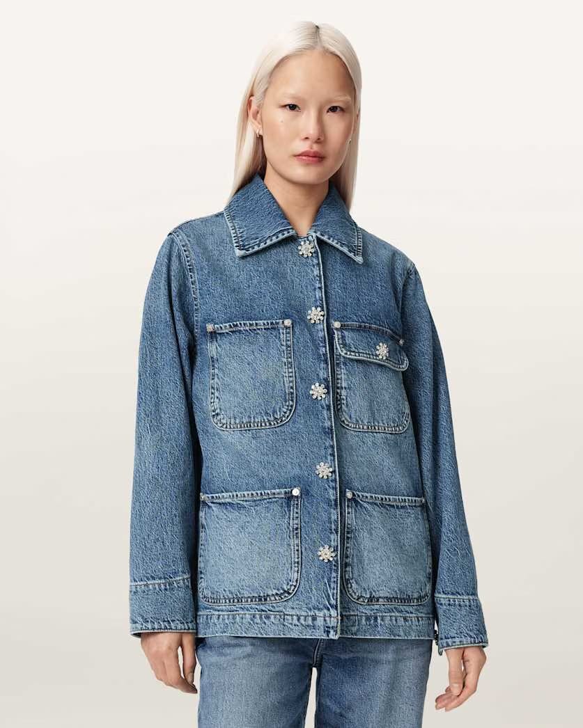 AllSaints Bex Oversized Denim Jacket Women's Mid Indigo Women's