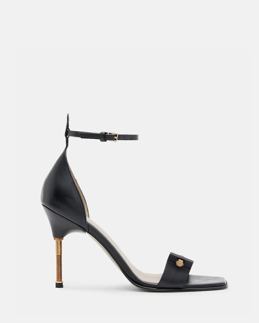 AllSaints Betty Square Toe Leather Heeled Sandals Women's Black Women's