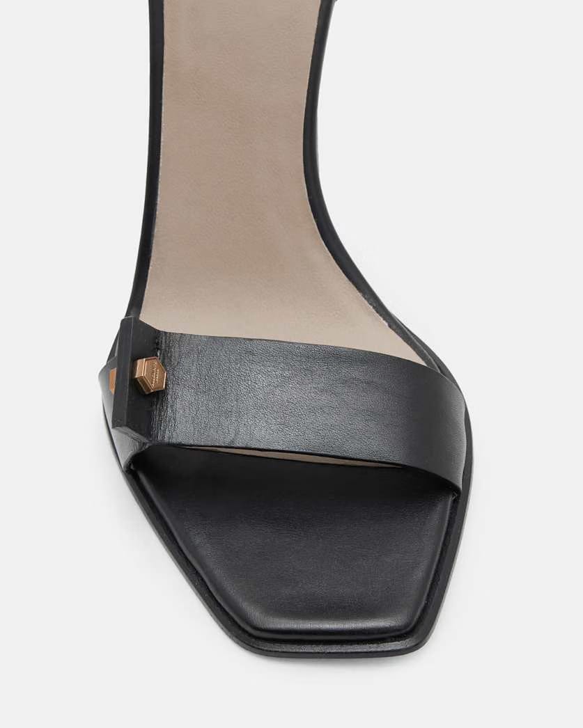 AllSaints Betty Square Toe Leather Heeled Sandals Women's Black Women's