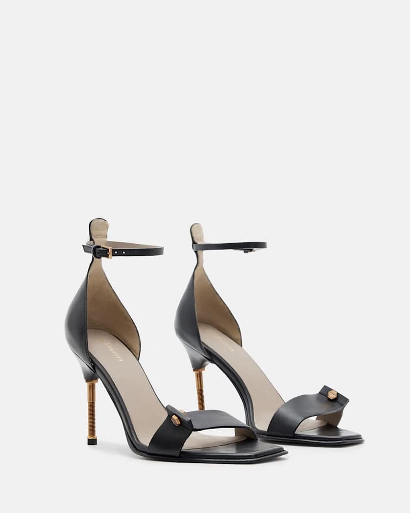 AllSaints Betty Square Toe Leather Heeled Sandals Women's Black Women's