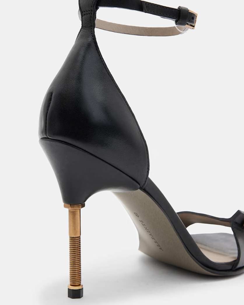AllSaints Betty Square Toe Leather Heeled Sandals Women's Black Women's