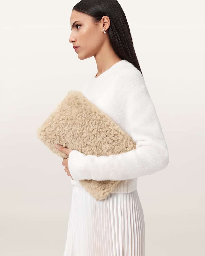AllSaints Bettina Shearling Clutch Bag Women's Natural Women's