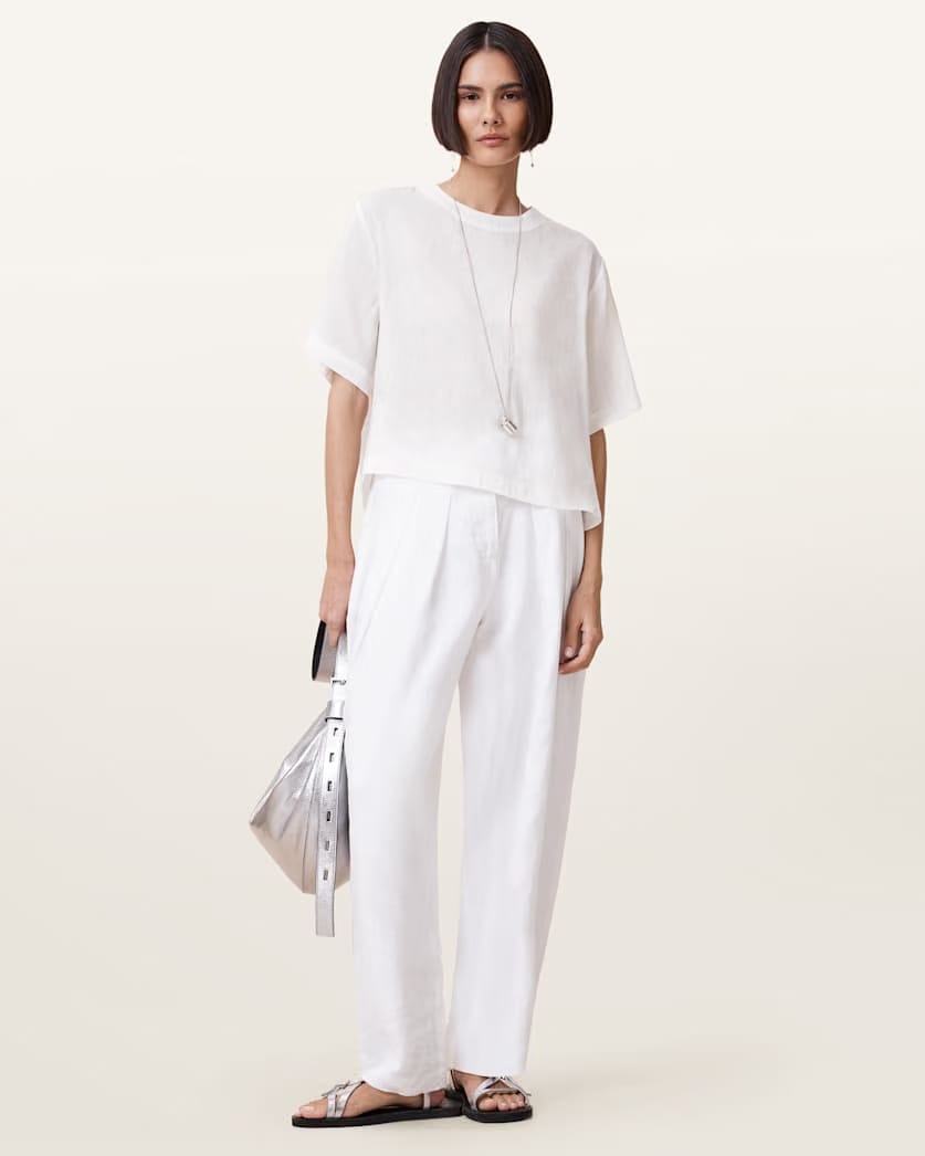 AllSaints Becca Linen Barrel Leg Pants Women's Antique White Women's