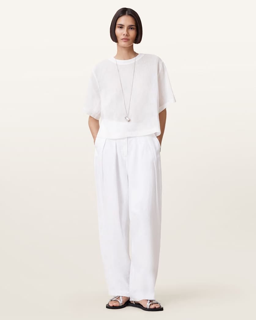 AllSaints Becca Linen Barrel Leg Pants Women's Antique White Women's