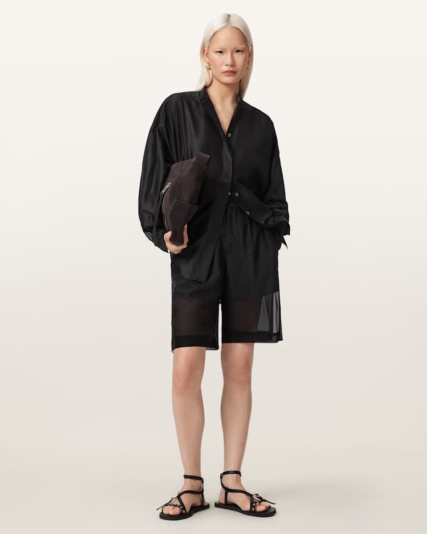 AllSaints Banu Pleated Sheer Shorts Women's Black Women's