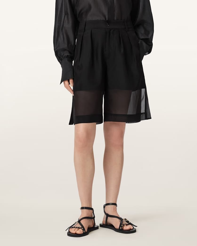 AllSaints Banu Pleated Sheer Shorts Women's Black Women's