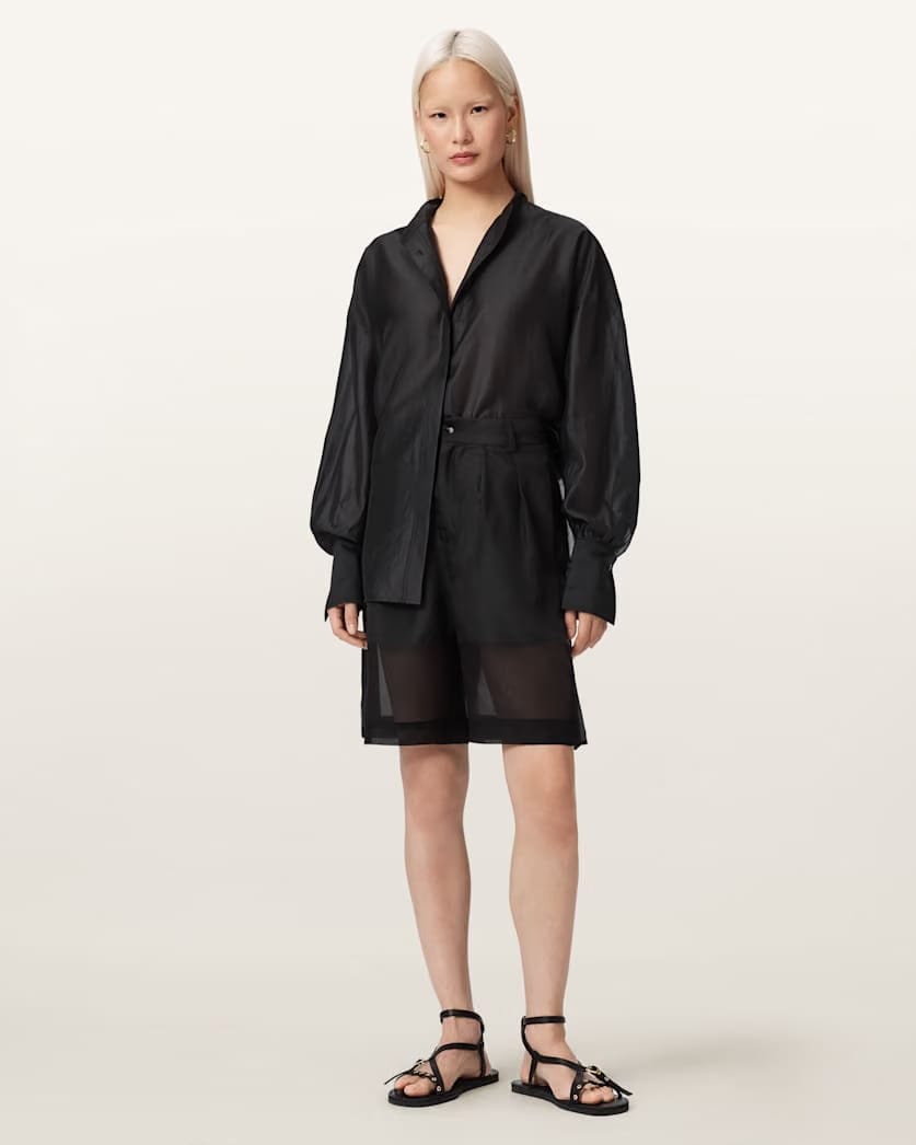AllSaints Banu Pleated Sheer Shorts Women's Black Women's