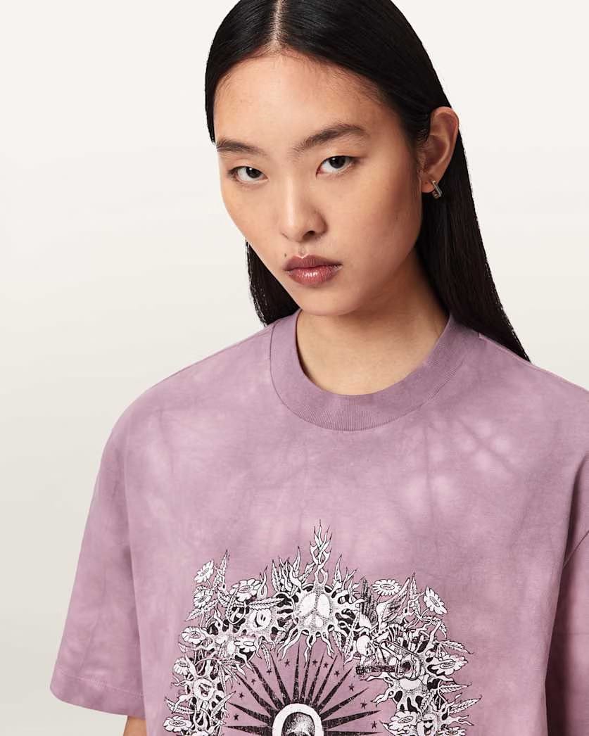 AllSaints Avalon Tie Dye Graphic T-Shirt Mini Dress Women's Pink Women's