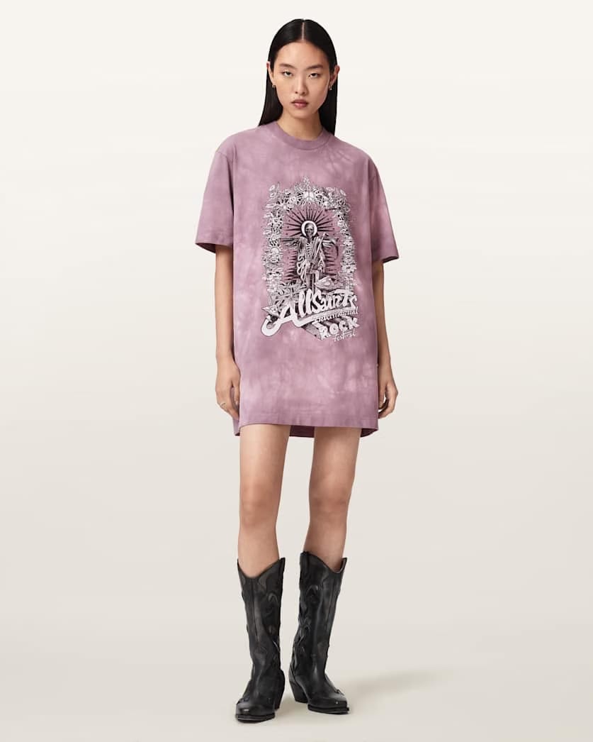 AllSaints Avalon Tie Dye Graphic T-Shirt Mini Dress Women's Pink Women's