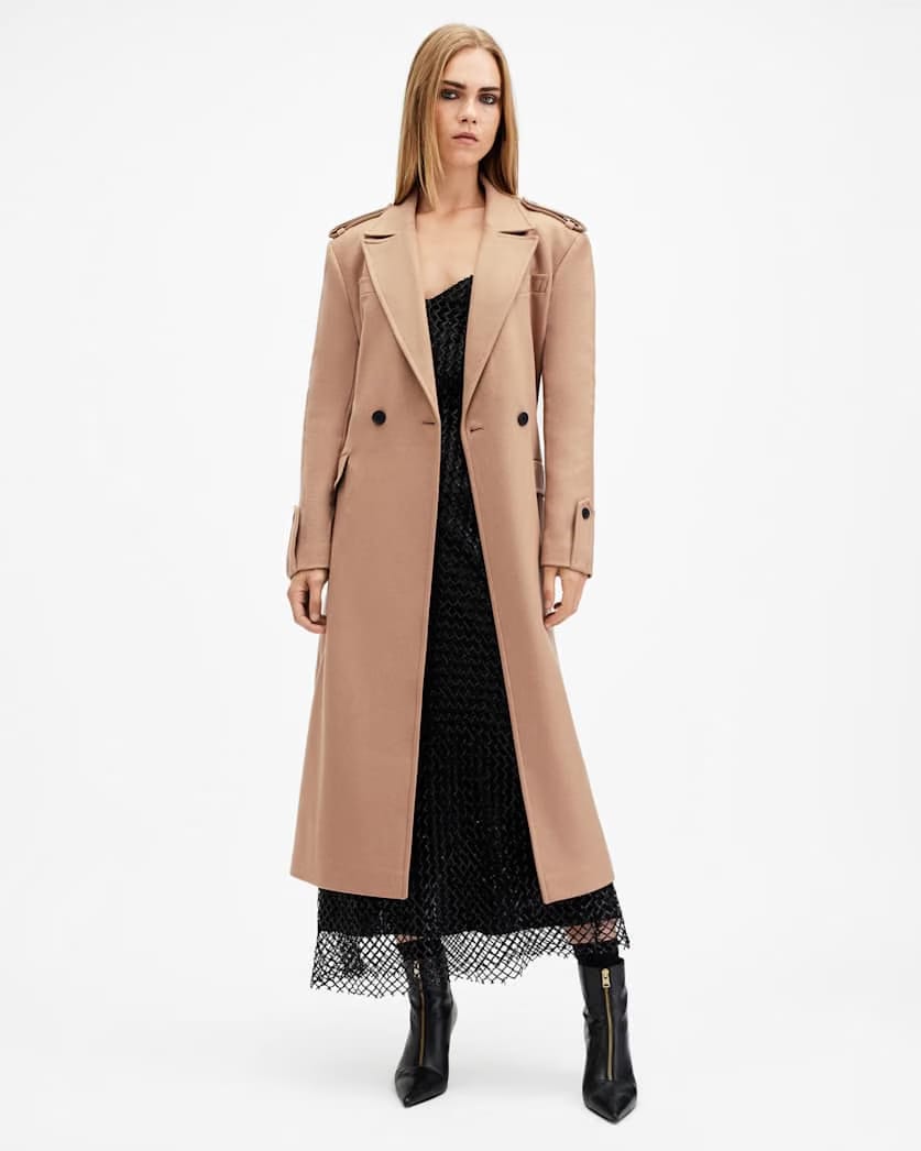 AllSaints Augusta Cashmere Wool Blend Coat Women's Camel Brown Women's
