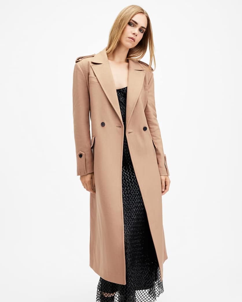AllSaints Augusta Cashmere Wool Blend Coat Women's Camel Brown Women's