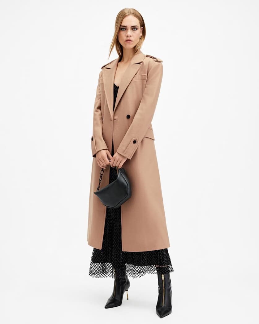 AllSaints Augusta Cashmere Wool Blend Coat Women's Camel Brown Women's