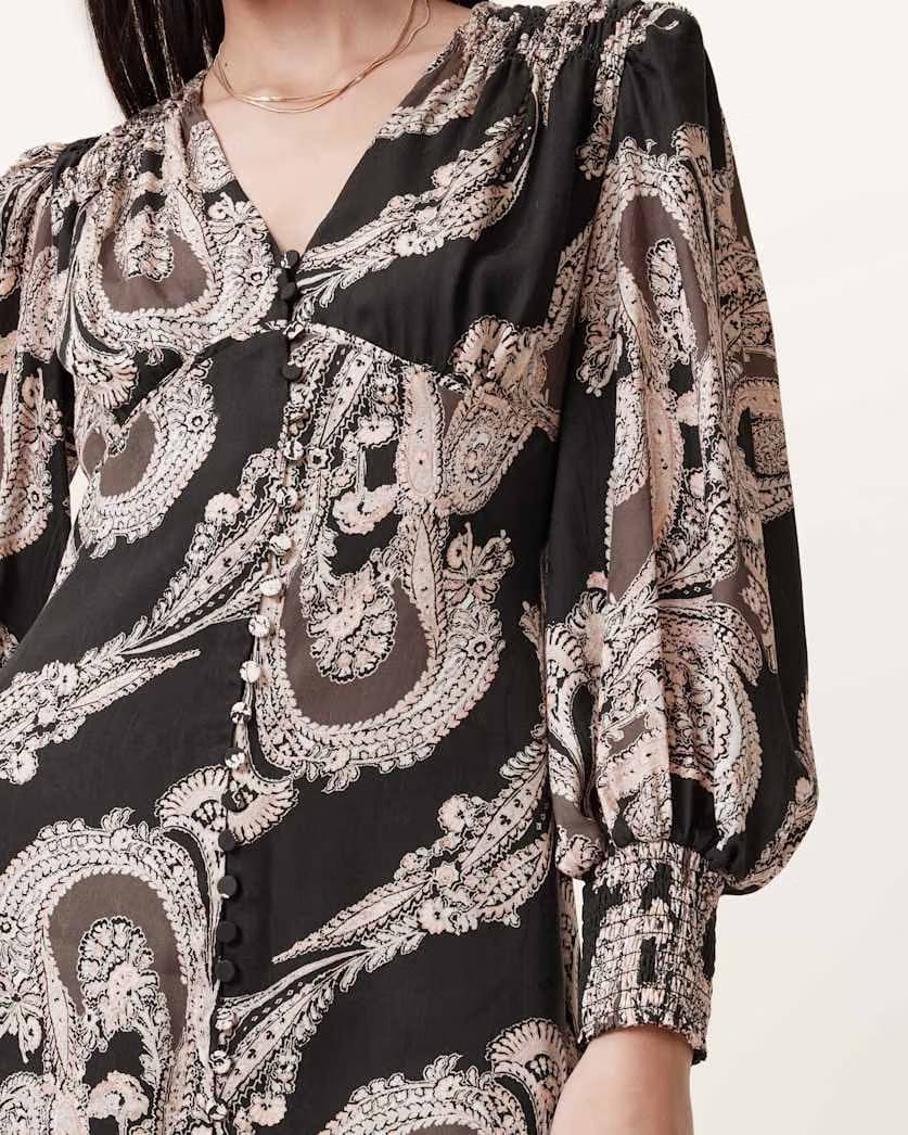 AllSaints Auden Sanibel Print Mini Dress Women's Lita Black Women's