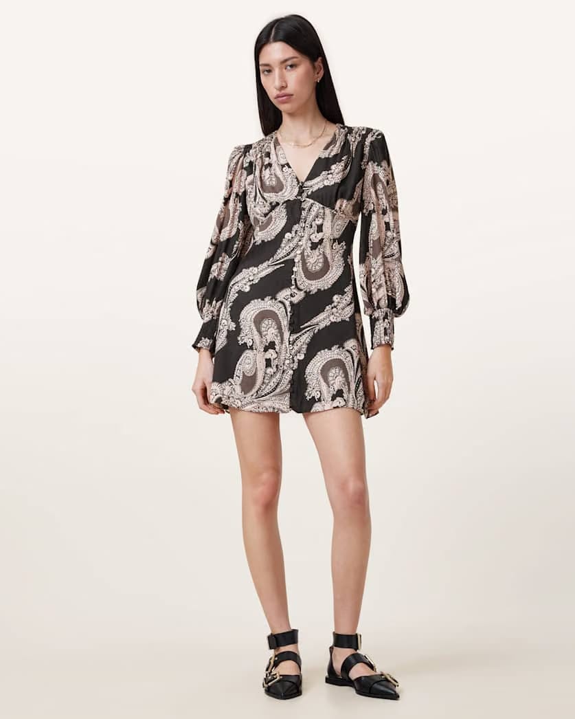 AllSaints Auden Sanibel Print Mini Dress Women's Lita Black Women's