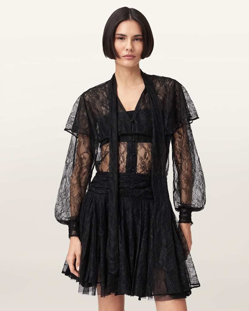 AllSaints Athena Lace Shirt Women's Black Women's
