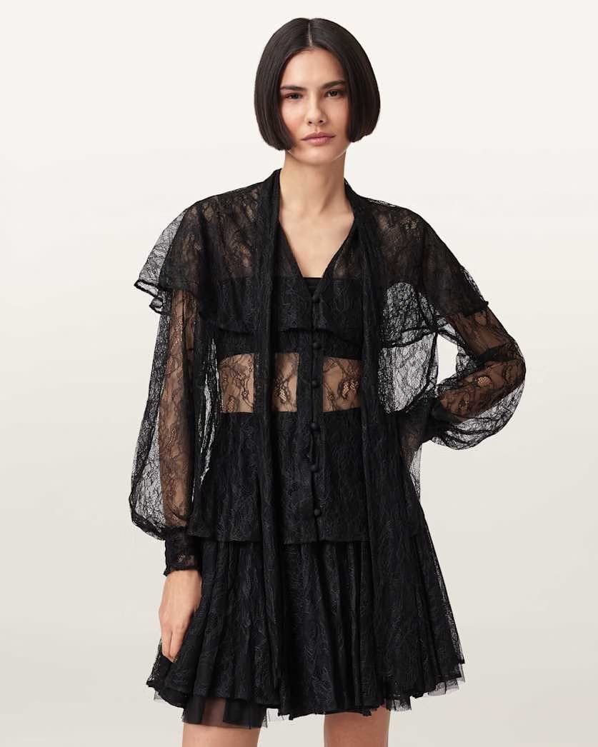 AllSaints Athena Lace Shirt Women's Black Women's