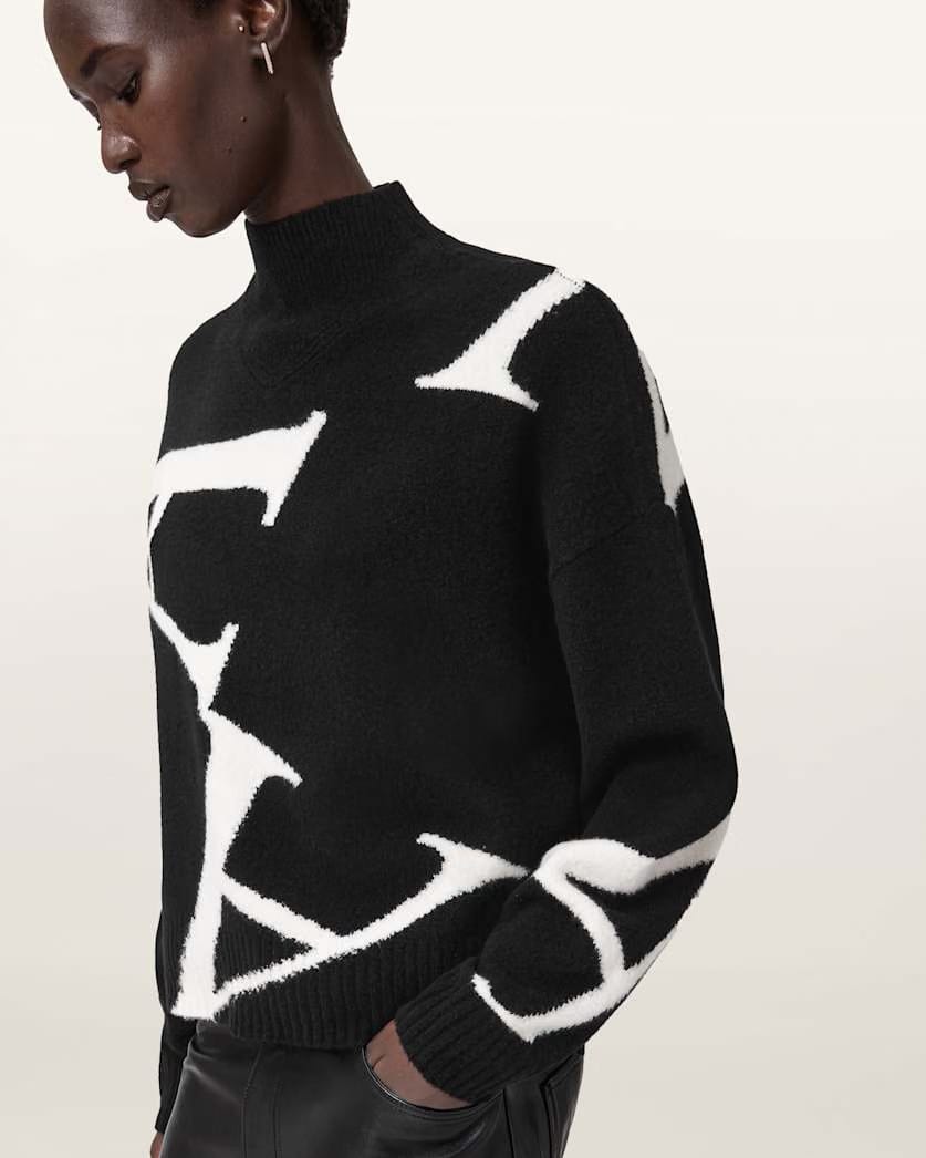 AllSaints A Star Wool Blend Sweater Women's Black/White Women's