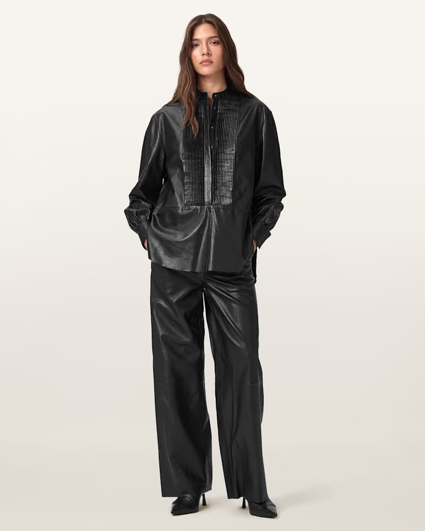AllSaints Ash Wide Leg Leather Pants Women's Black Women's
