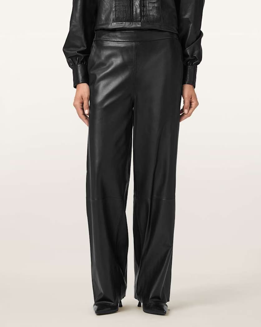 AllSaints Ash Wide Leg Leather Pants Women's Black Women's