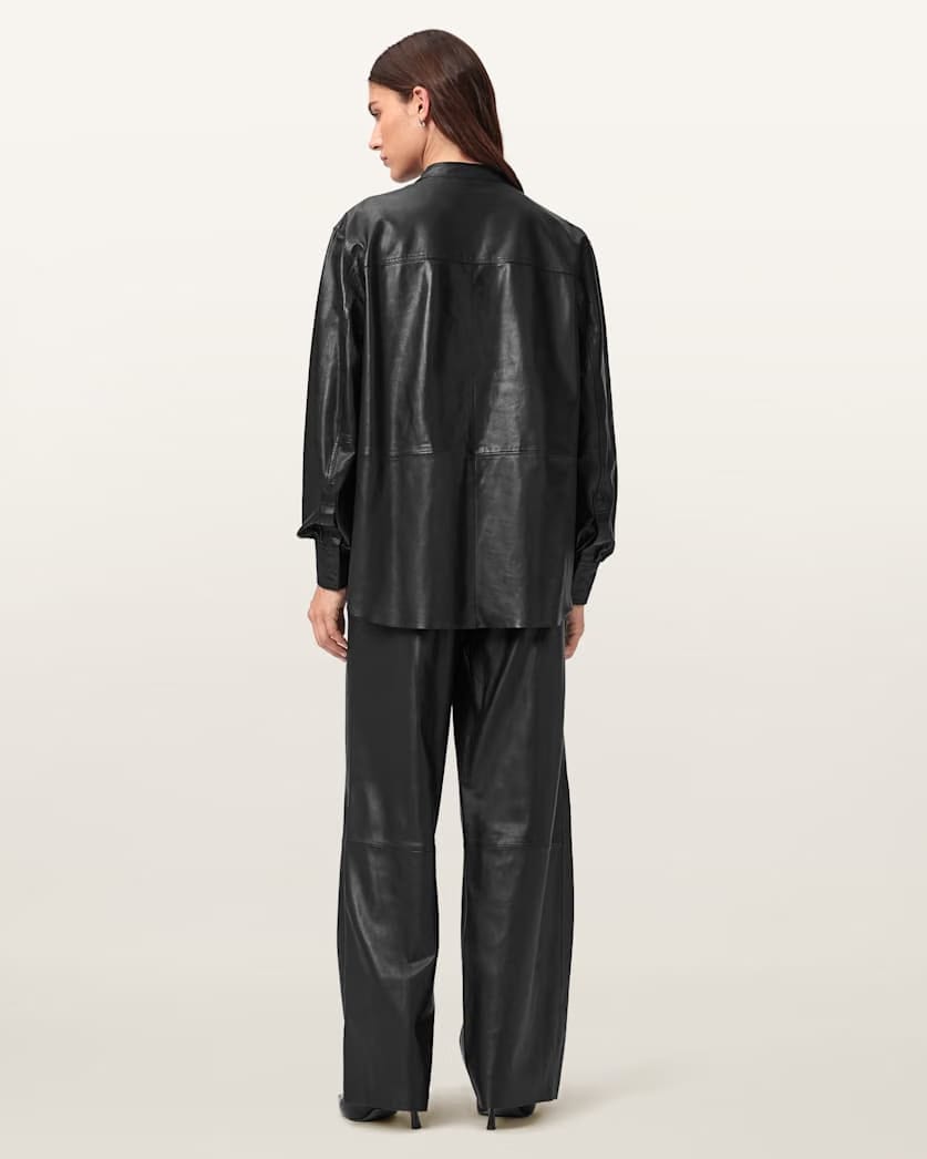 AllSaints Ash Wide Leg Leather Pants Women's Black Women's