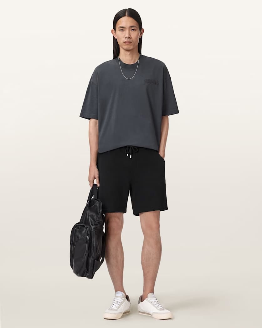 AllSaints Asher Straight Fit Ramskull Sweat Shorts Jet Black
