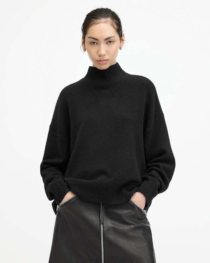 AllSaints Asha Soft Fluffy Sweater Women's Black Women's