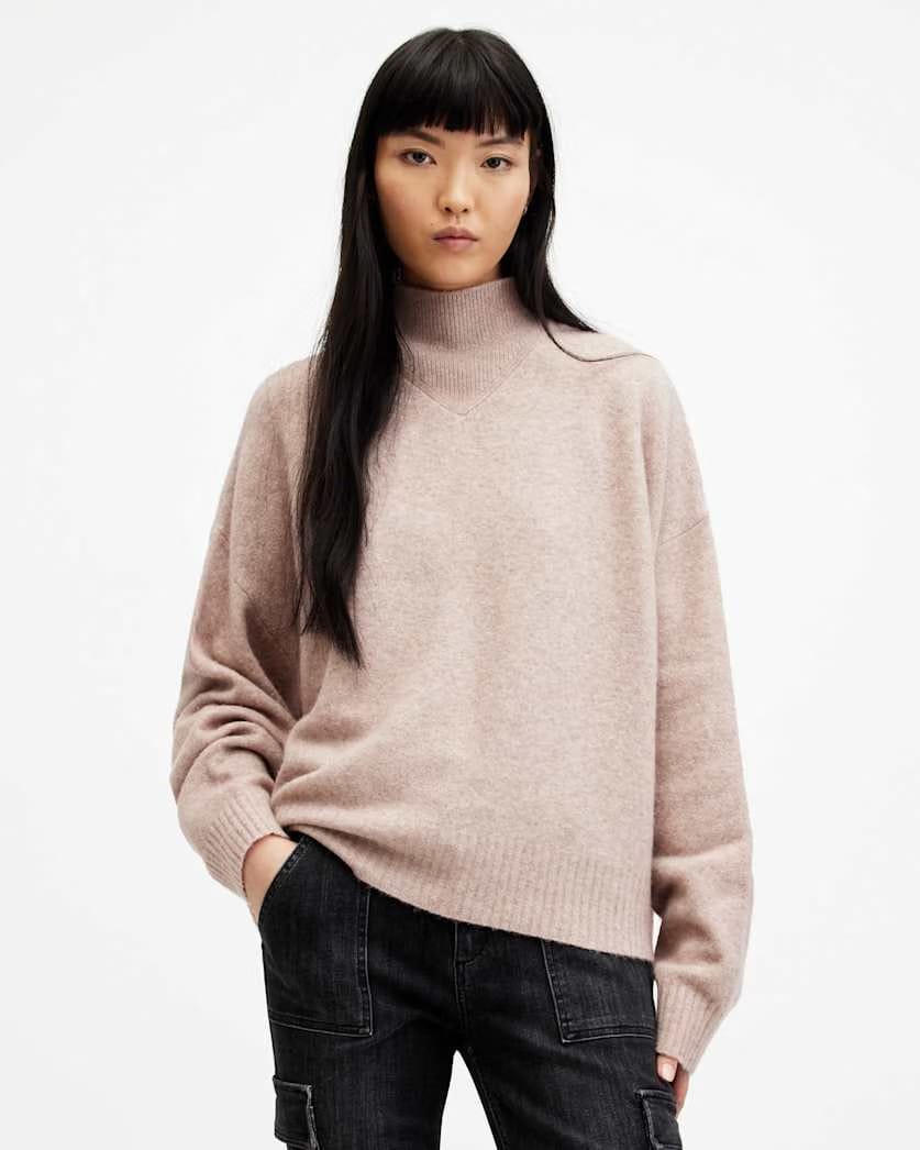 AllSaints Asha High Neck Sweater Women's Pashmina Pink Women's