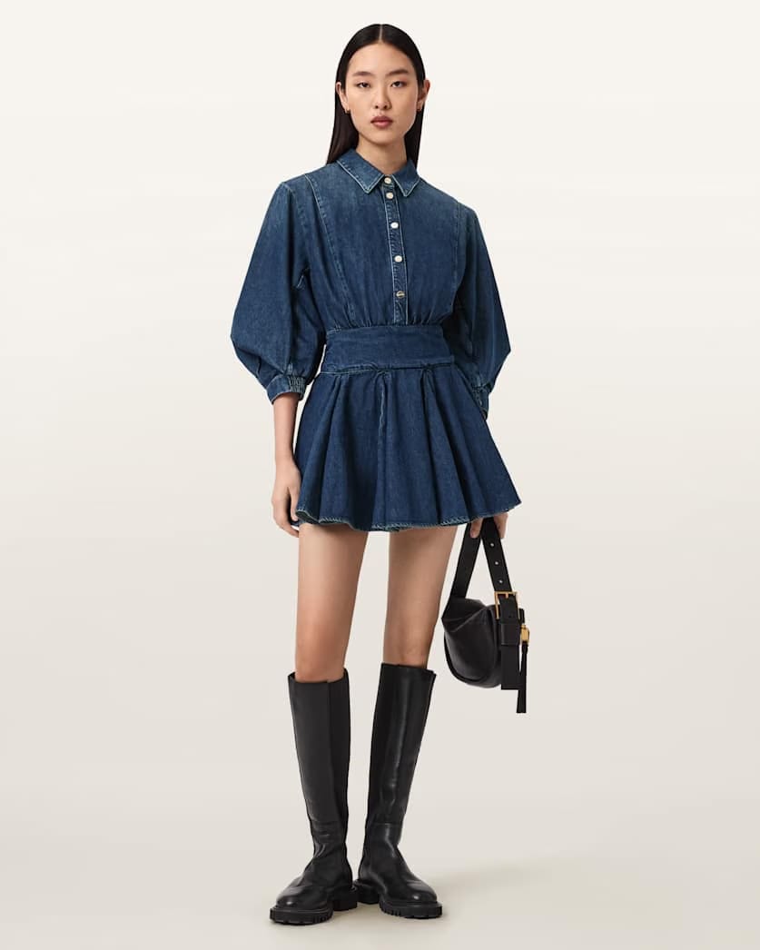 AllSaints Arlo Denim Mini Dress Women's Mid Indigo Women's