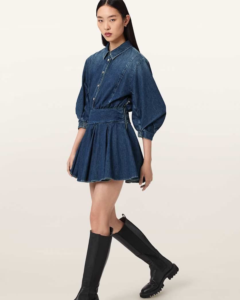 AllSaints Arlo Denim Mini Dress Women's Mid Indigo Women's