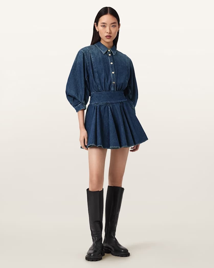 AllSaints Arlo Denim Mini Dress Women's Mid Indigo Women's