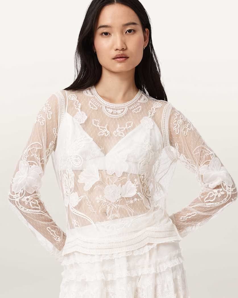 AllSaints Arlea Embellished Top Women's Vintage White Women's