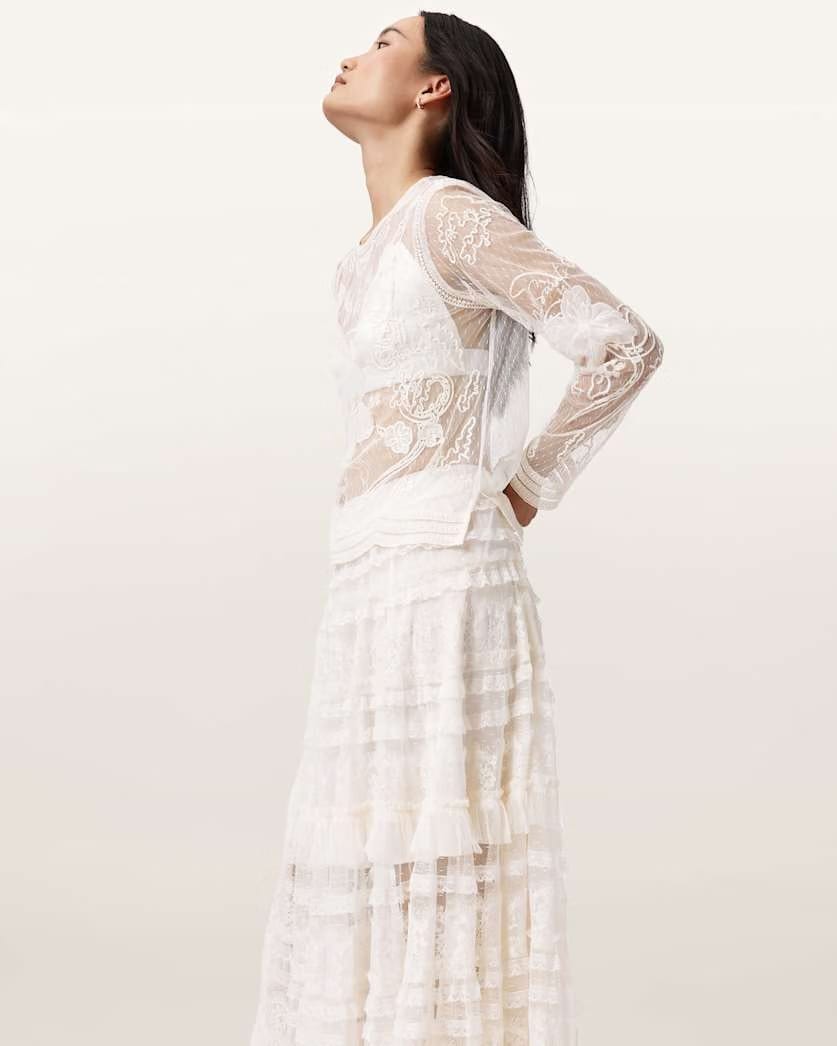 AllSaints Arlea Embellished Top Women's Vintage White Women's
