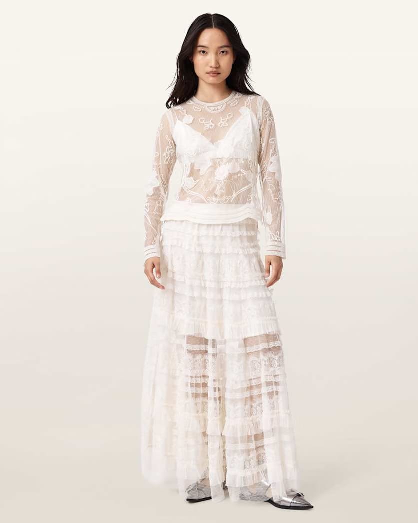 AllSaints Arlea Embellished Top Women's Vintage White Women's
