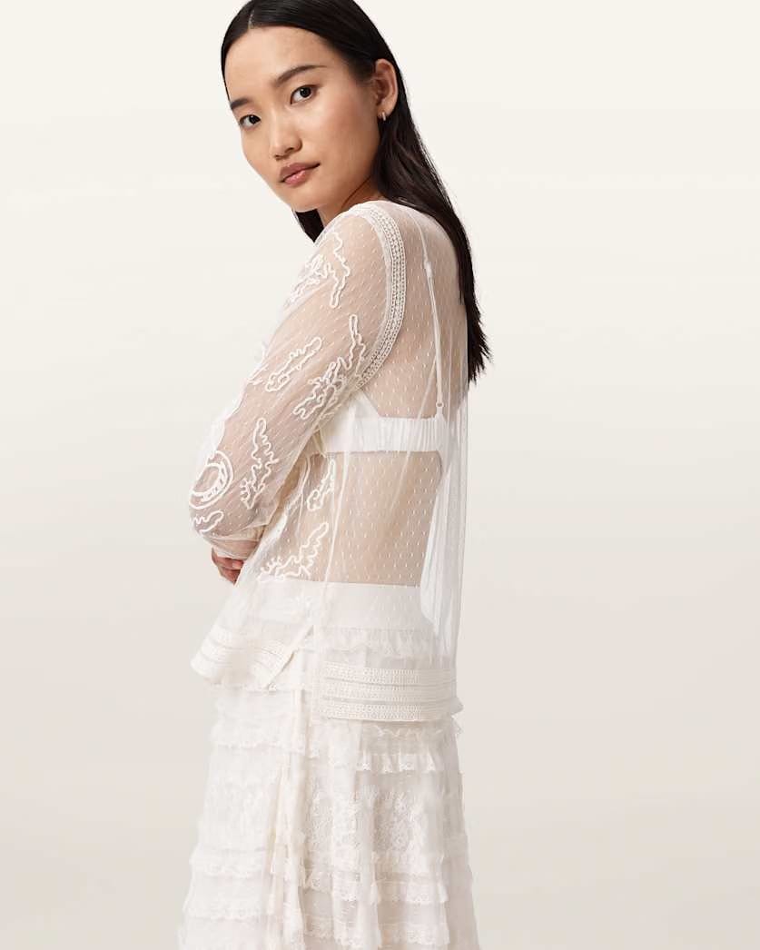 AllSaints Arlea Embellished Top Women's Vintage White Women's