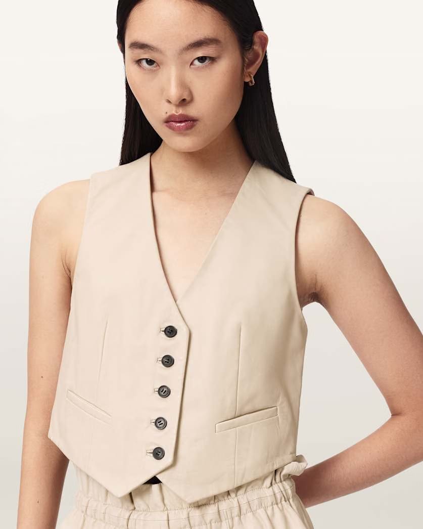 AllSaints Arla Sleeveless Leather Vest Women's Antique White Women's