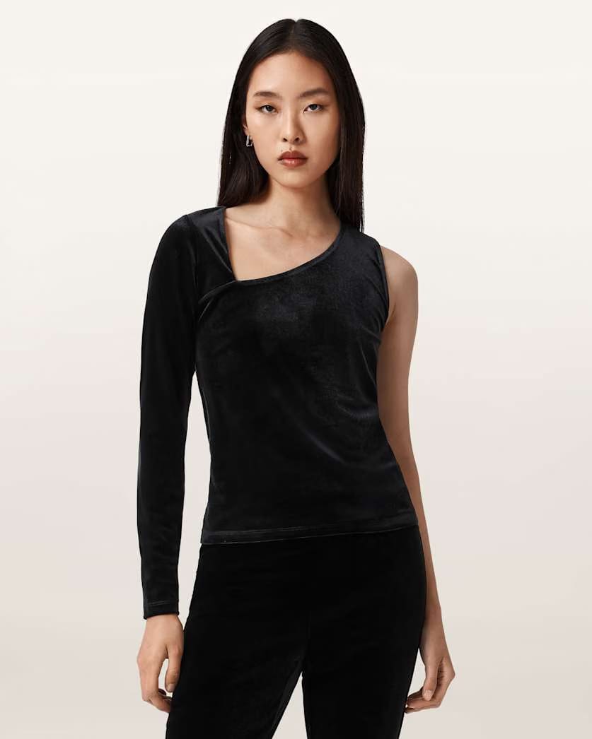 AllSaints Ari Asymmetric Velvet Top Women's Black Women's