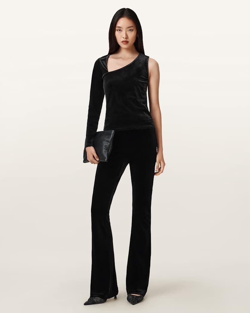 AllSaints Ari Asymmetric Velvet Top Women's Black Women's