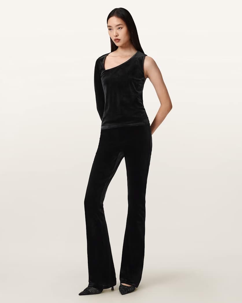 AllSaints Ari Asymmetric Velvet Top Women's Black Women's